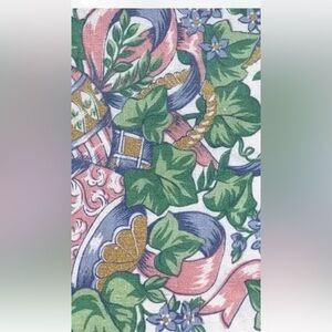 Vintage 1995 Easter Fabric Tablecloth “EGGS AND IVY” 56x78 Pastel With Gold Trim
